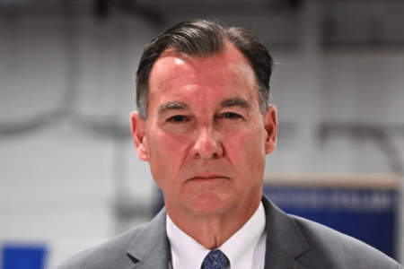 Rep. Tom Suozzi at Gold Coast Studios in Bethpage on Wednesday. Credit: Neil Miller